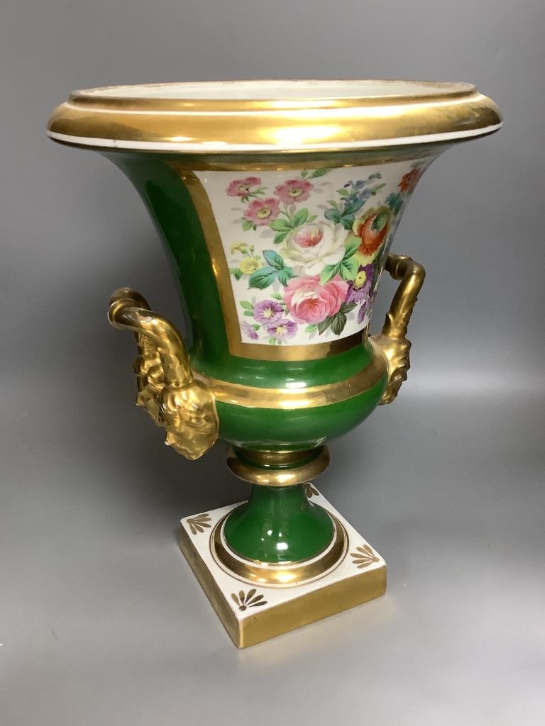 A late 19th century French floral painted porcelain Campana urn, height 38cm